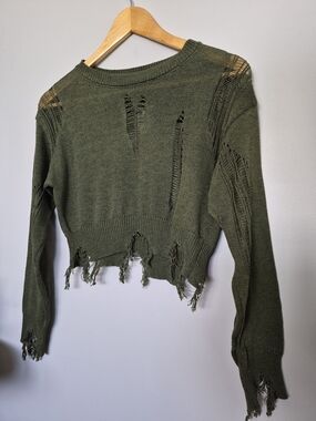 Olive Green Distressed Women's Sweater
